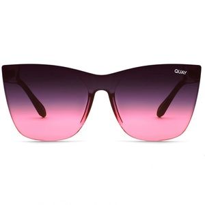 QUAY Come Thru Sunglasses Matte Black Frame Black Pink Lens Oversized Shield NWT